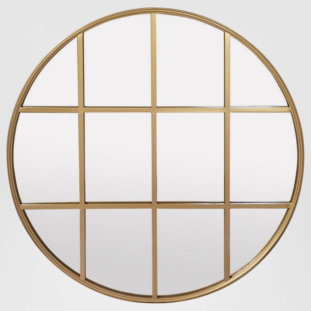 Amelia Gold Rimmed Round Paned Mirror D120cm