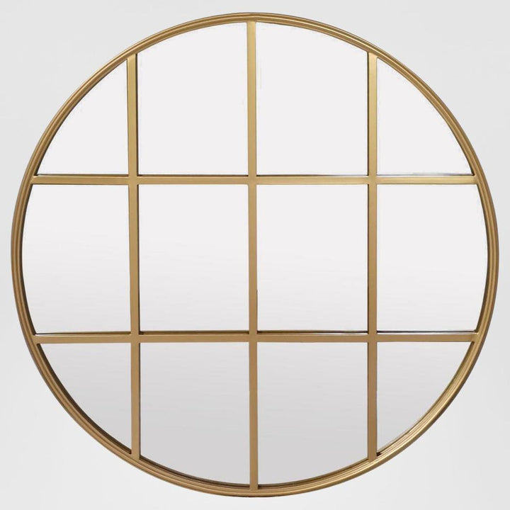 Amelia Gold Rimmed Round Paned Mirror D120cm