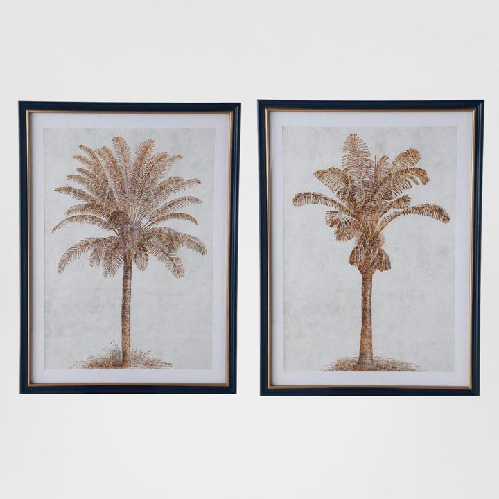 Luxe Golden Palms In Navy Frame With Gold Set 2