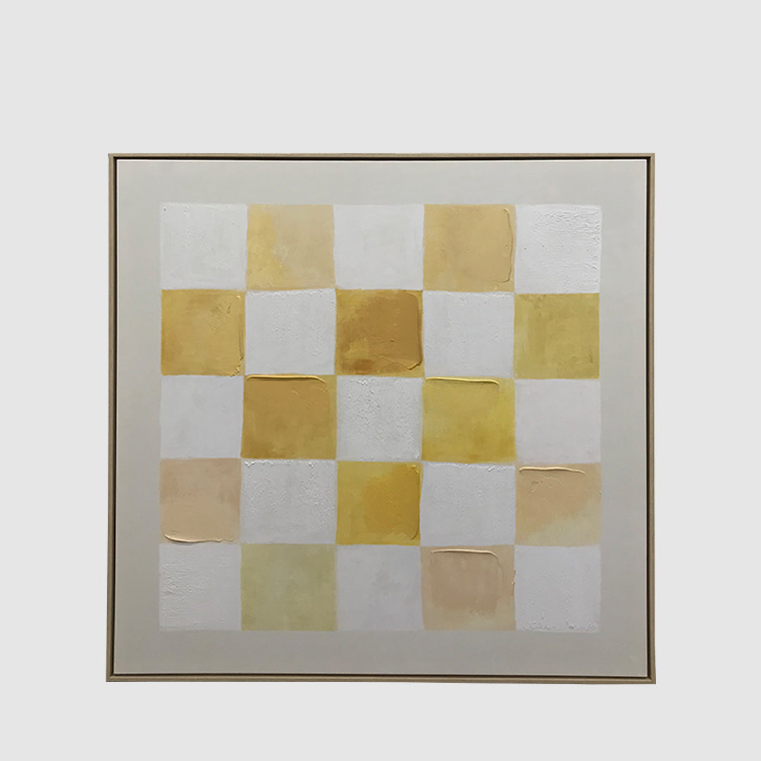 Yellow Geometric Textured Canvas Wall Art 100x100cm