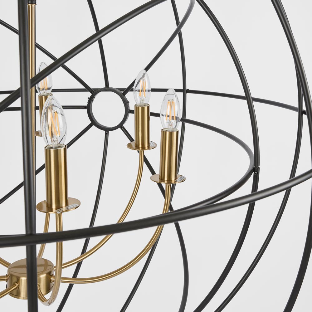 Orb pendant round large black and brass