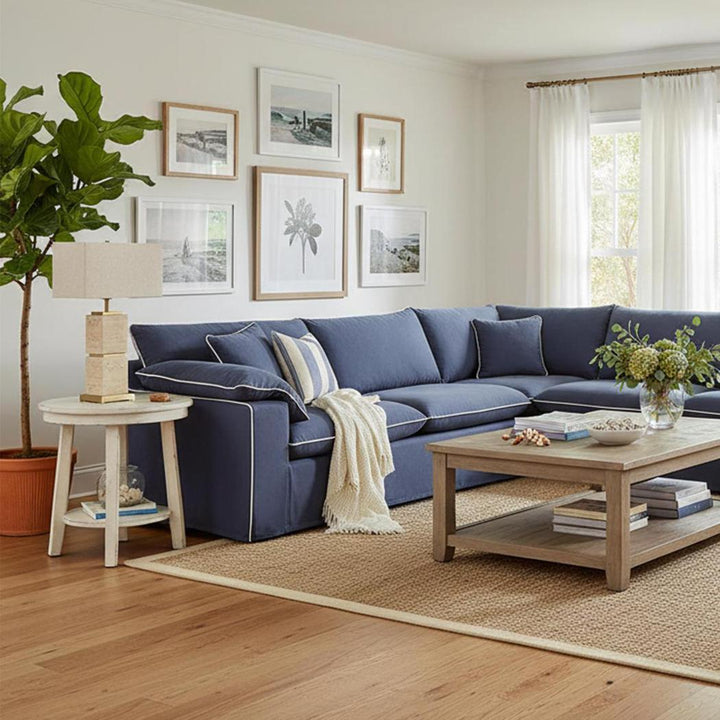 Norfolk 5 Seater Modular Sofa Navy w/White piping