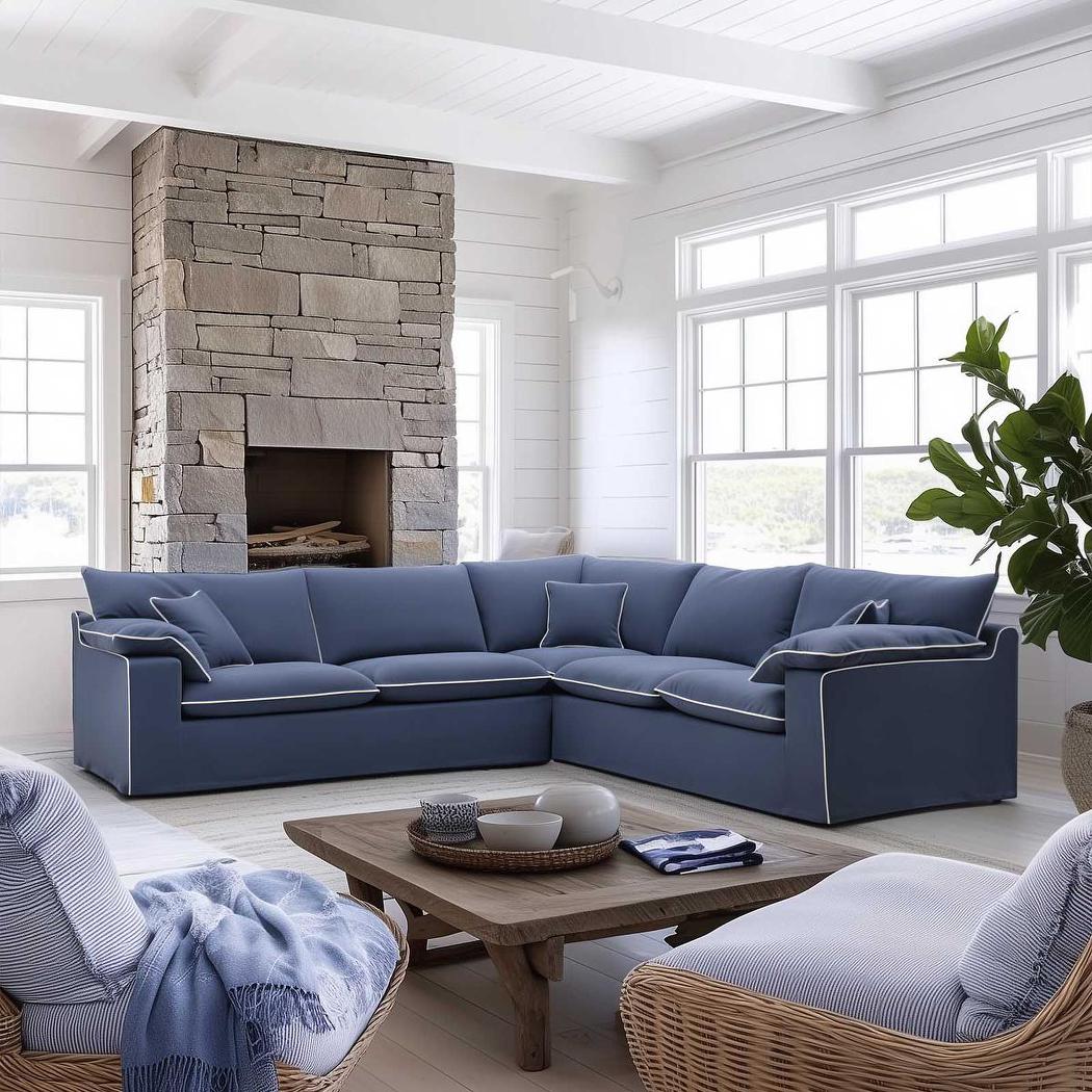 Norfolk 5 Seater Modular Sofa Navy w/White piping