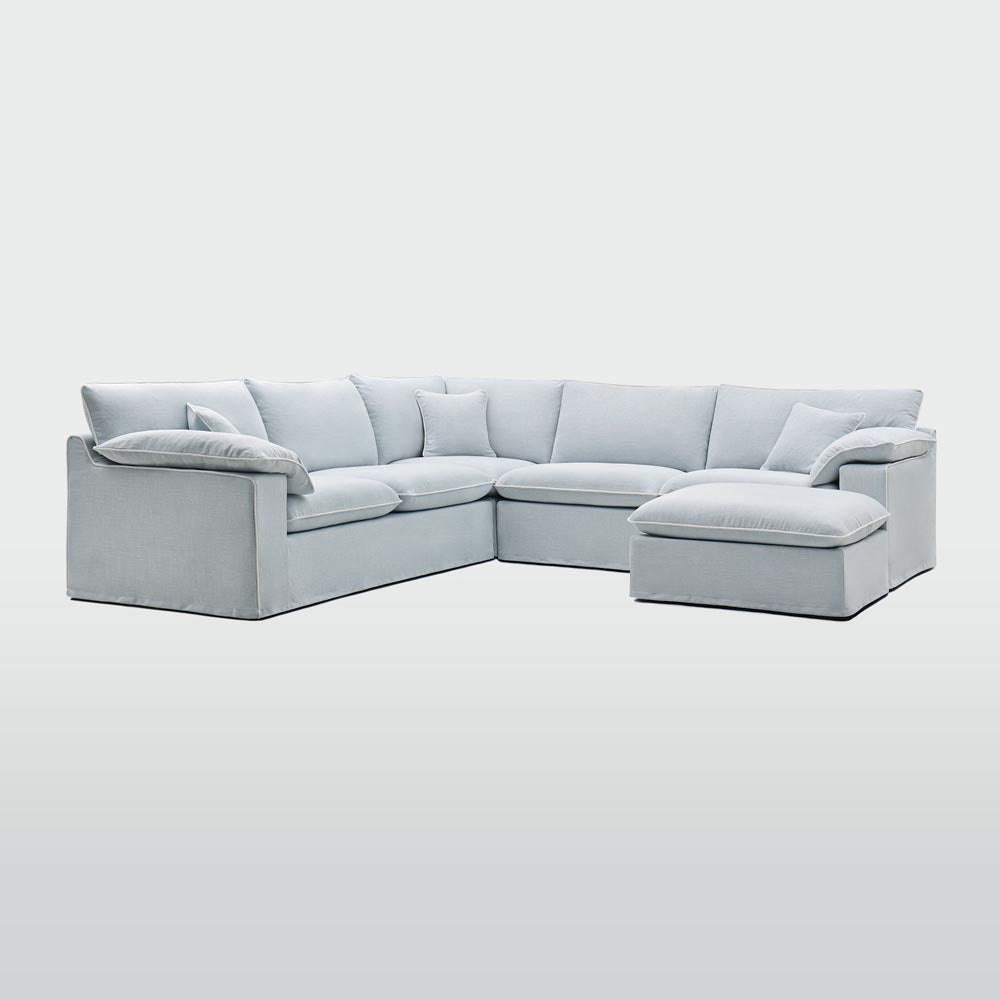 Norfolk 5 Seater Modular with Chaise (Reversible) Beach w/White piping