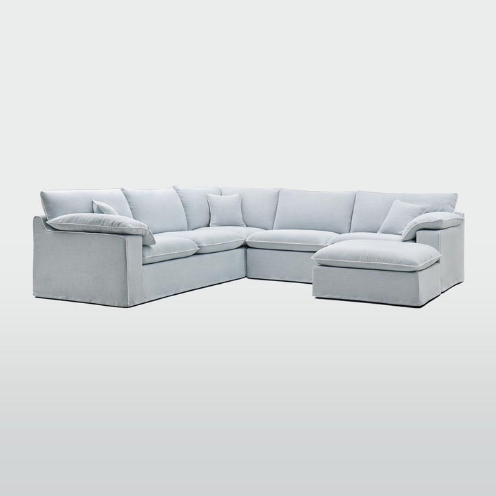 Norfolk 5 Seater Modular with Chaise (Reversible) Beach w/White piping