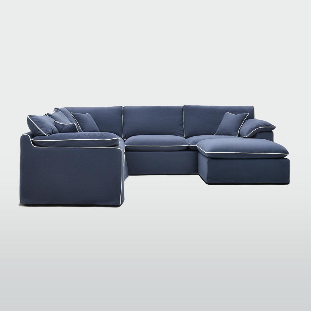 Norfolk 5 Seater Modular with Chaise (Reversible) Navy w/White piping
