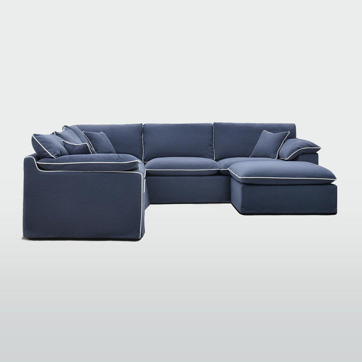 Norfolk 5 Seater Modular with Chaise (Reversible) Navy w/White piping