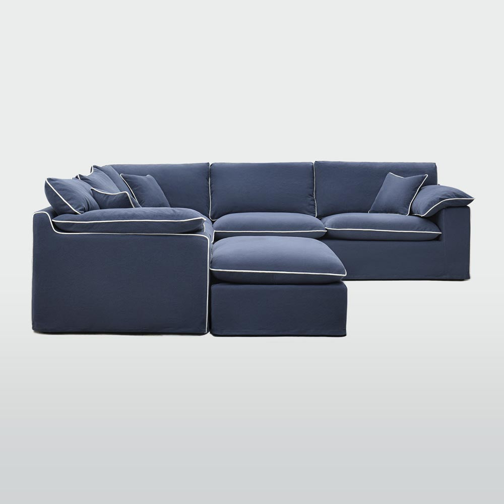 Norfolk 5 Seater Modular with Chaise (Reversible) Navy w/White piping