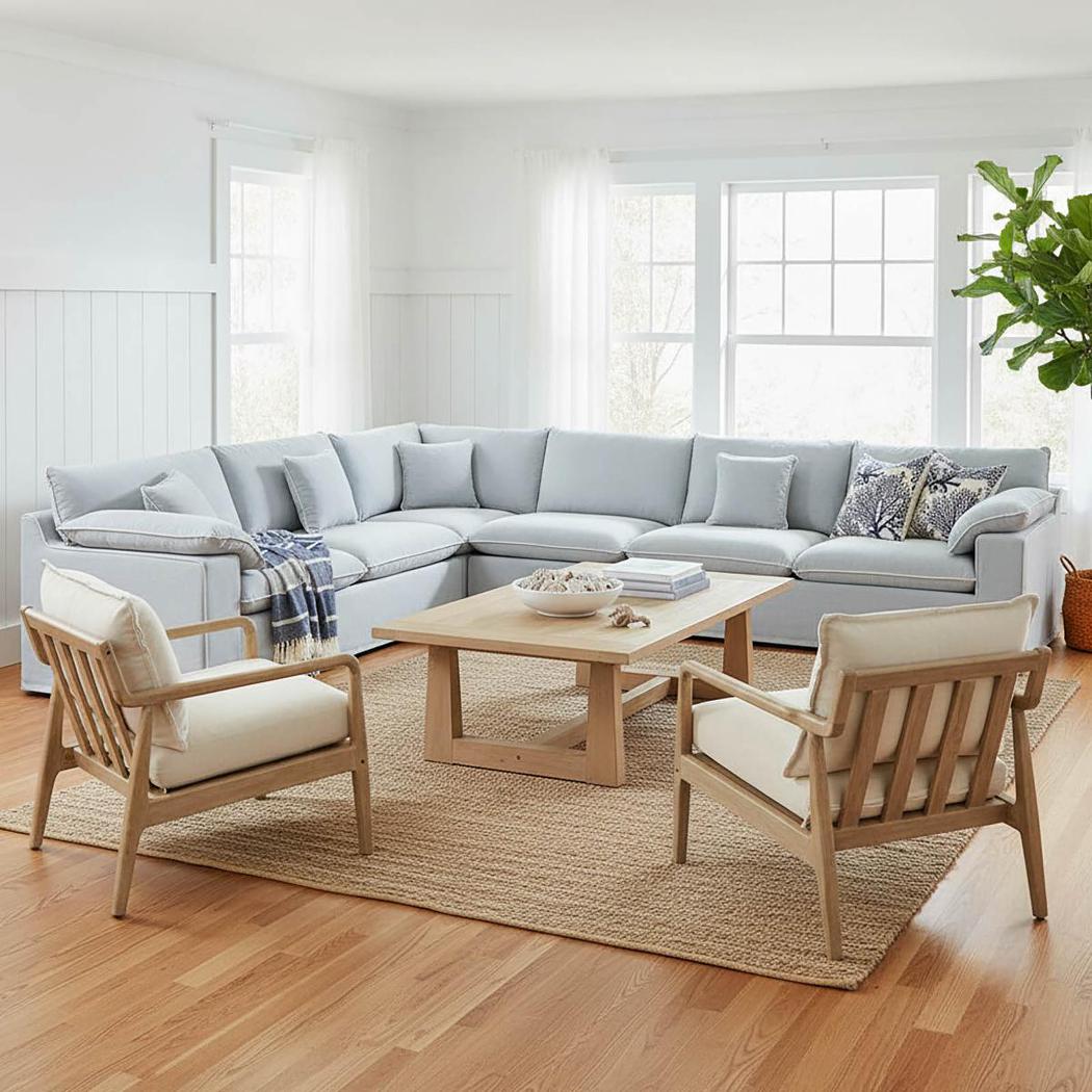 Norfolk 6 Seater Modular Beach w/White piping