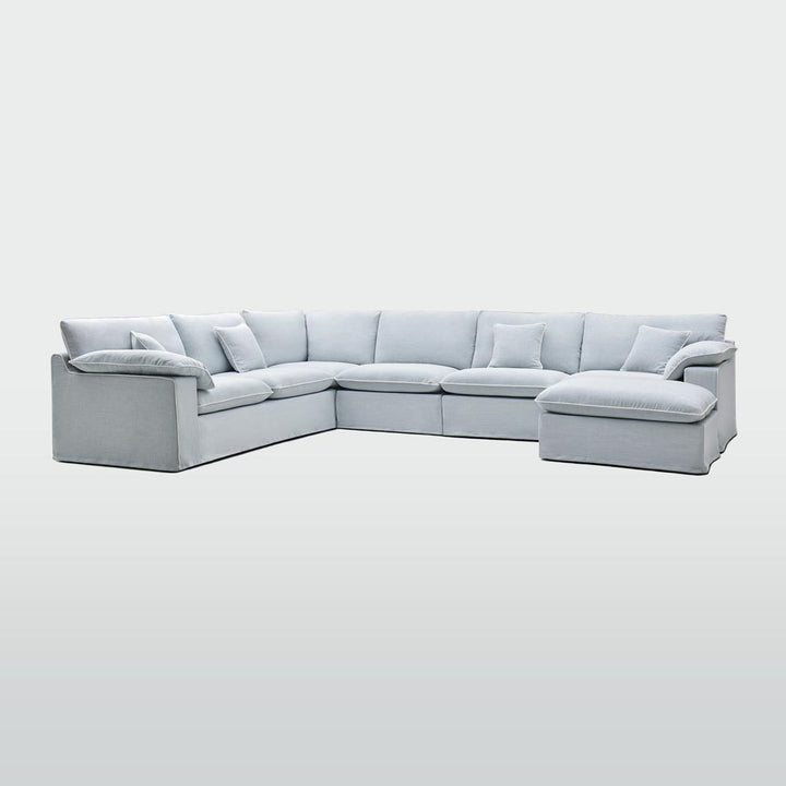 Norfolk 6 Seater Modular with Chaise (Reversible) Beach w/White piping