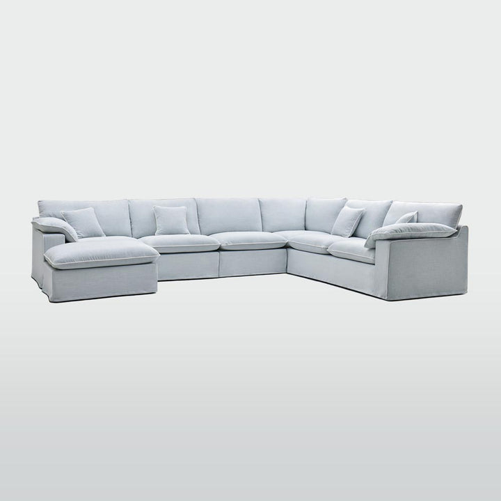 Norfolk 6 Seater Modular with Chaise (Reversible) Beach w/White piping