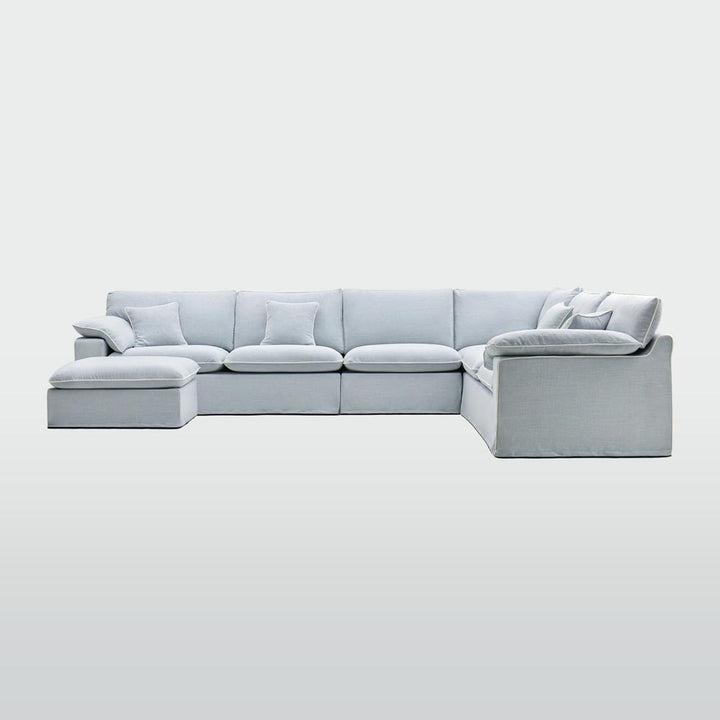 Norfolk 6 Seater Modular with Chaise (Reversible) Beach w/White piping