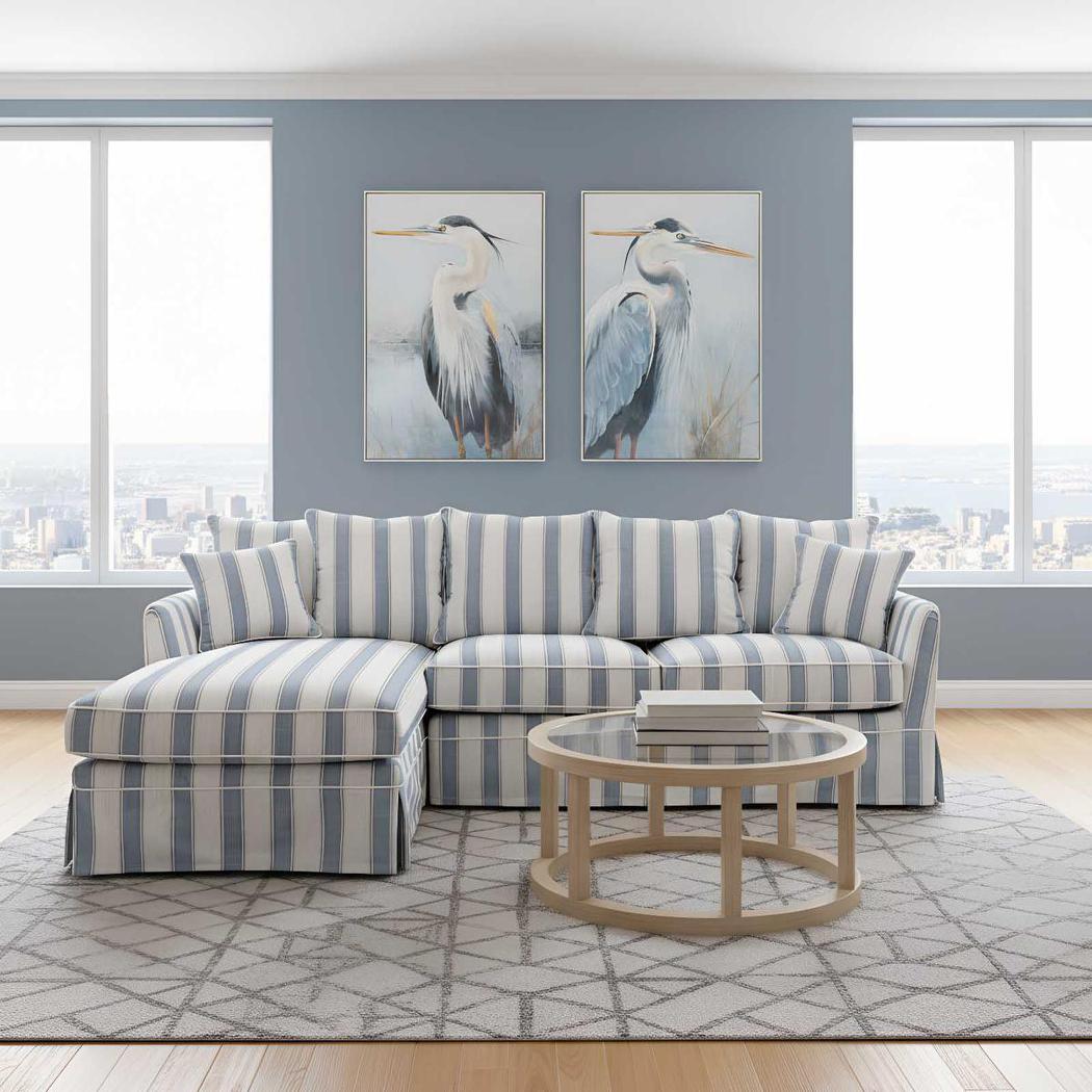 Noosa 3 Seater Left Chaise Sofa Blue Sky Stripe