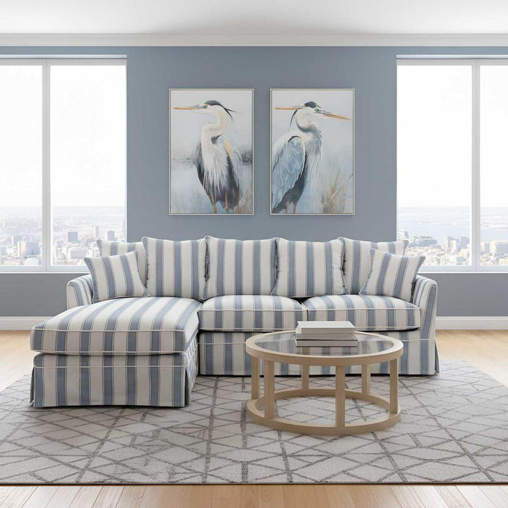 Noosa 3 Seater Left Chaise Sofa Blue Sky Stripe