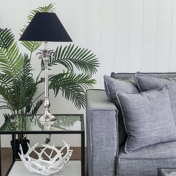 Nickel Pineapple Leaf Lamp W/Black Shade