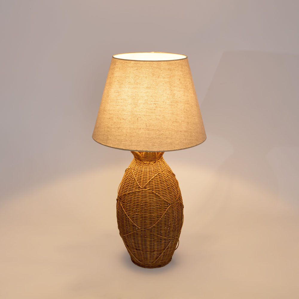 Isla Rattan Table Lamp & Linen Shade