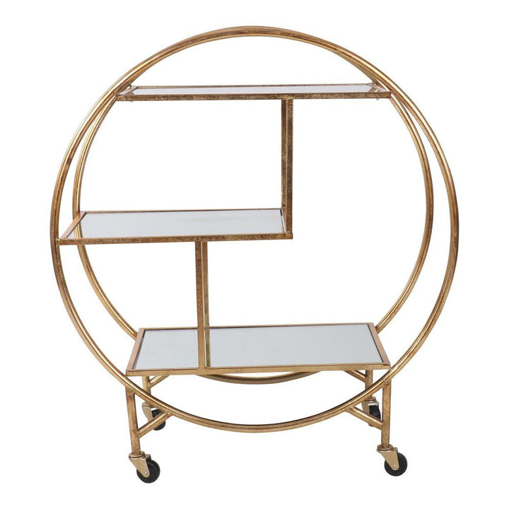 Antique Gold Bar Cart W/ Mirror Shelf