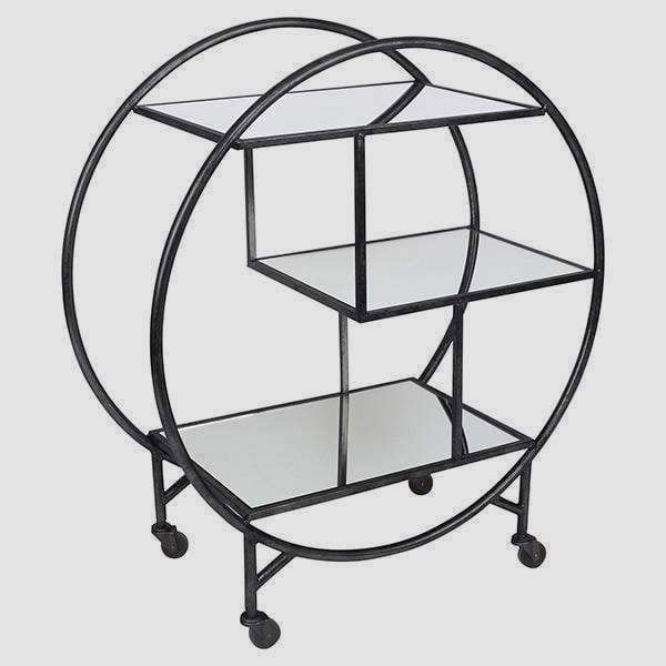Black Bar Cart W/ Mirror Shelf