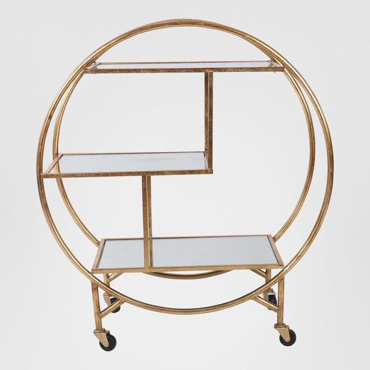 Antique Gold Bar Cart W/ Mirror Shelf