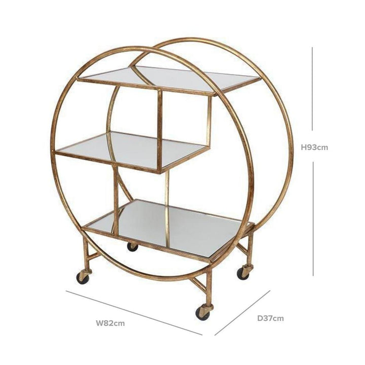 Antique Gold Bar Cart W/ Mirror Shelf