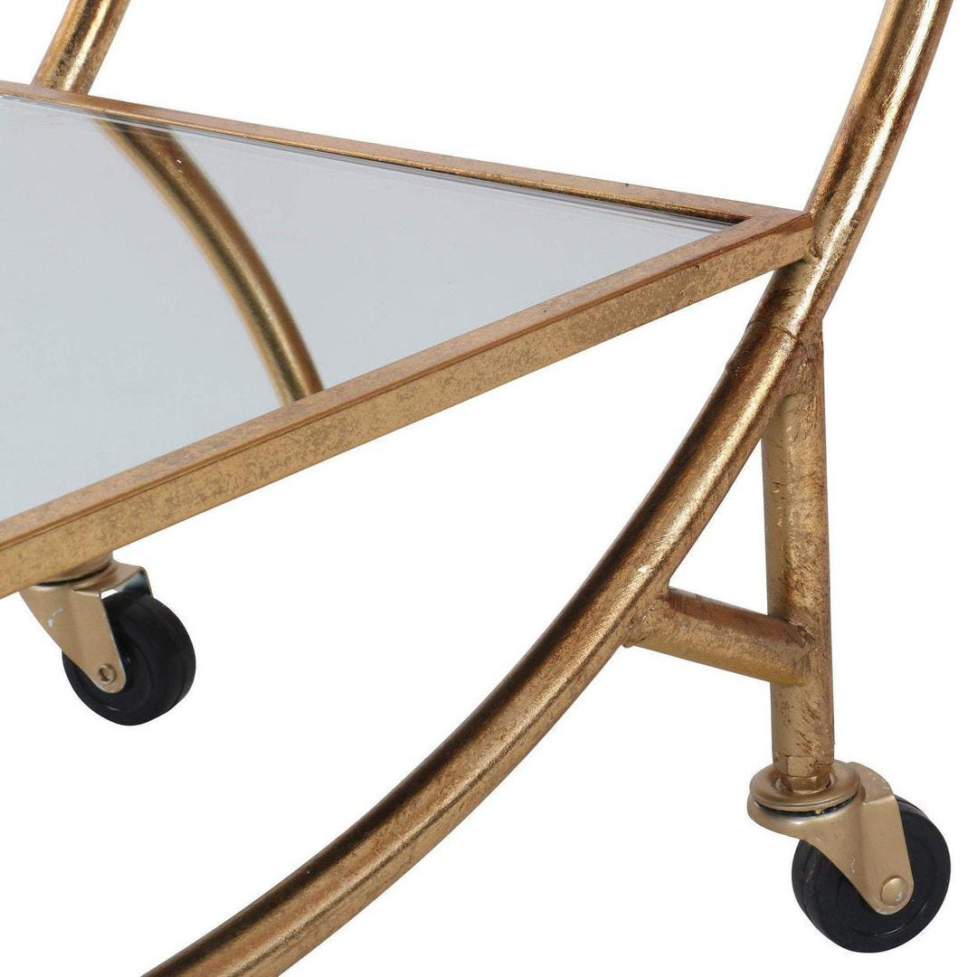 Antique Gold Bar Cart W/ Mirror Shelf