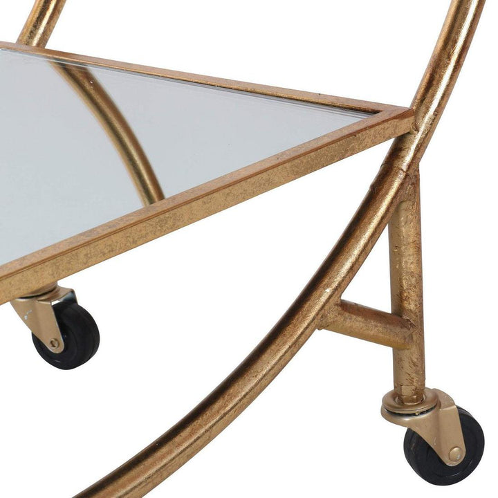 Antique Gold Bar Cart W/ Mirror Shelf