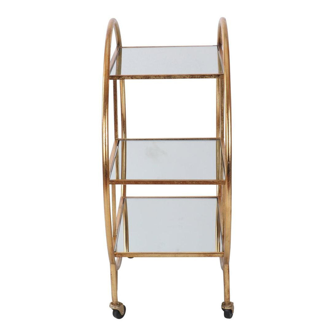 Antique Gold Bar Cart W/ Mirror Shelf