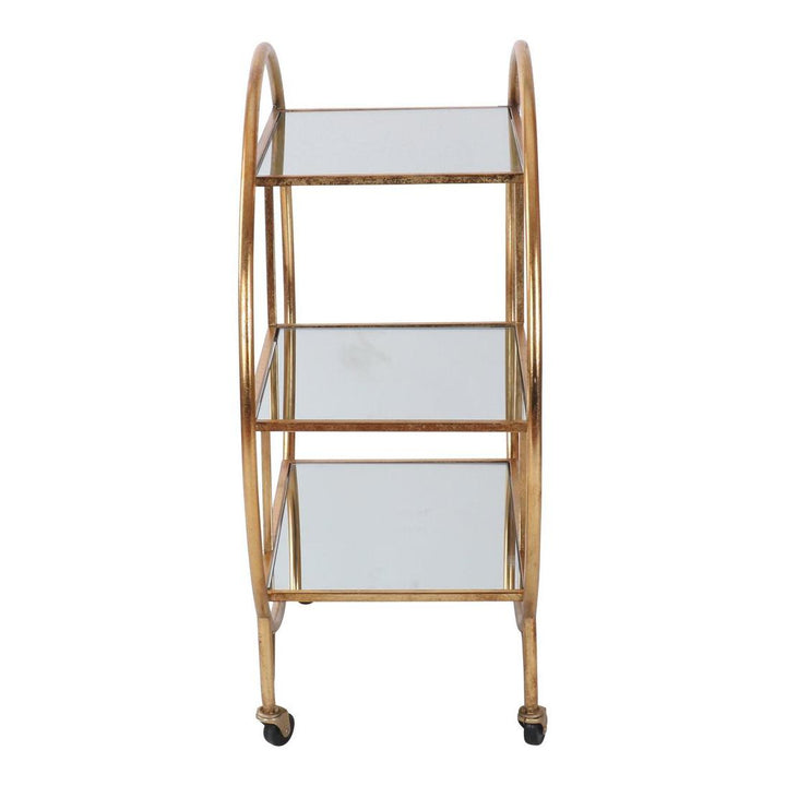 Antique Gold Bar Cart W/ Mirror Shelf