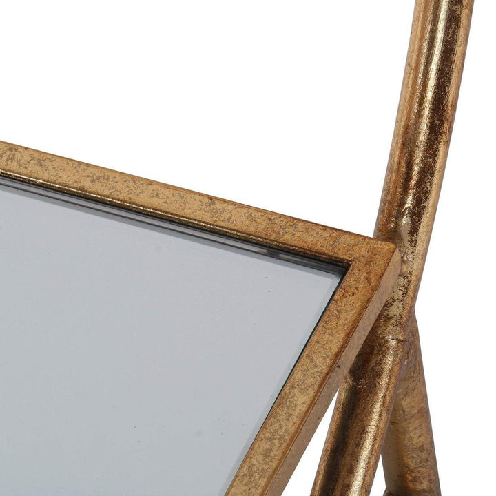 Antique Gold Bar Cart W/ Mirror Shelf