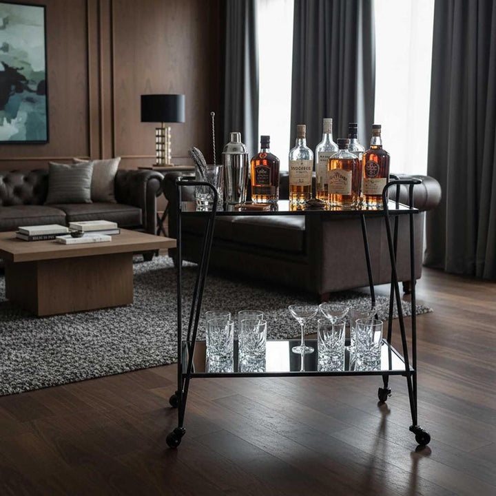 Lloyd Mirror Shelf Bar Cart Black