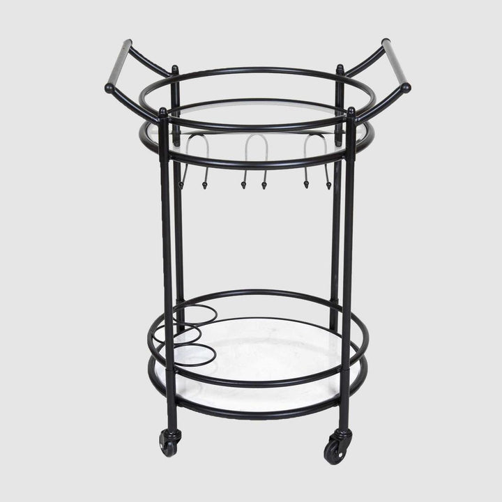 Round Marble Shelf Bar Cart Black