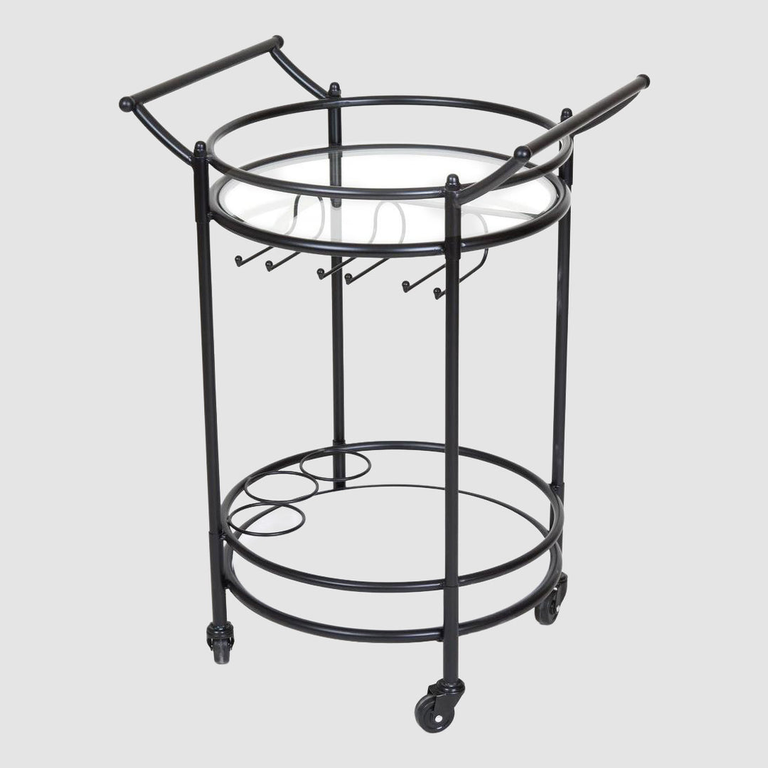 Round Marble Shelf Bar Cart Black