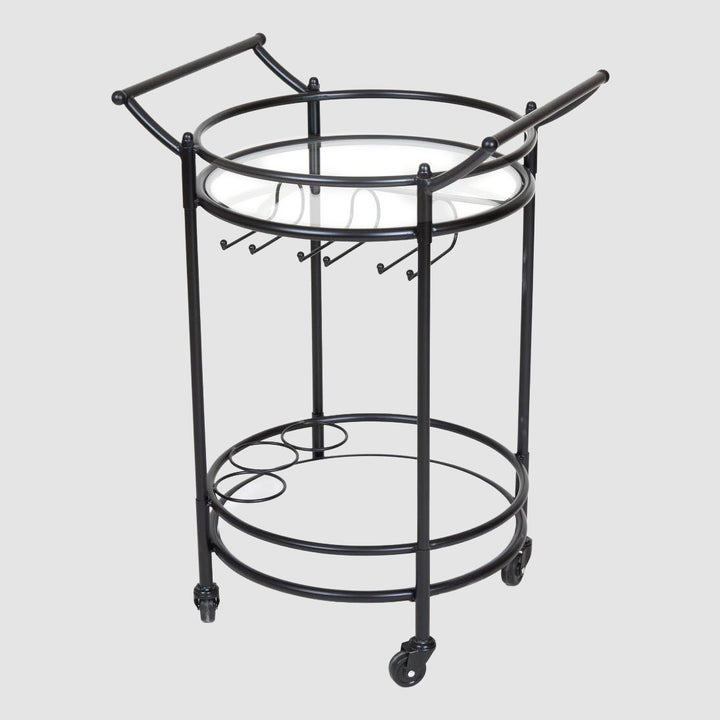 Round Marble Shelf Bar Cart Black