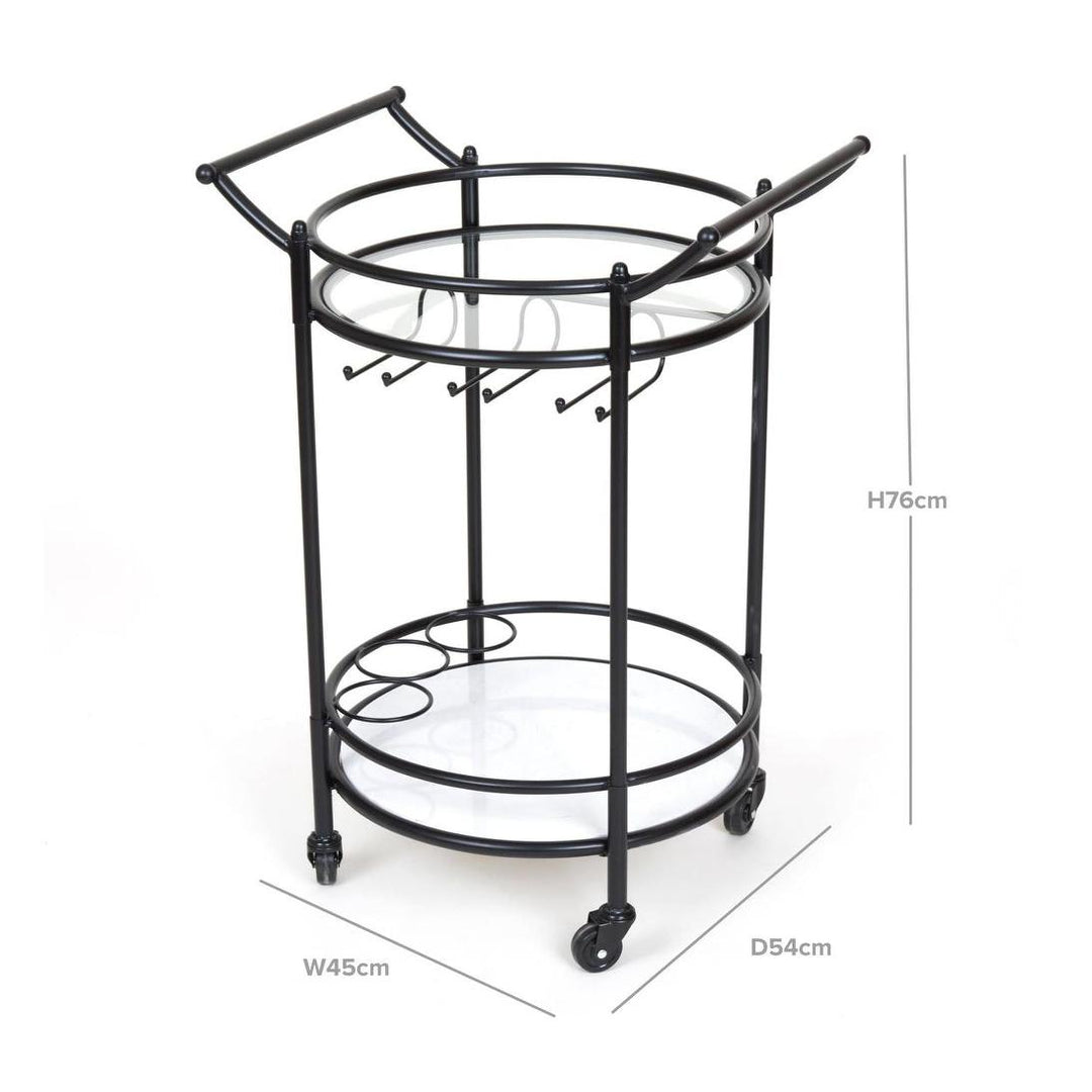 Round Marble Shelf Bar Cart Black