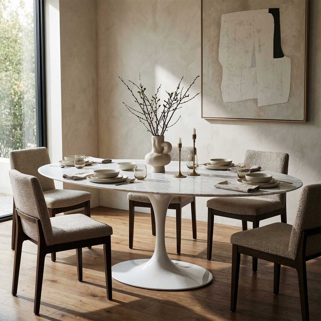 Aurora Oval Dining Table Marble White 200cm