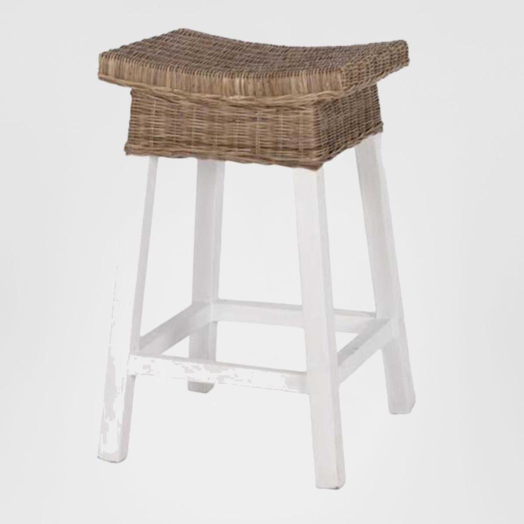 White Wood & Rattan Hamptons Bar stool