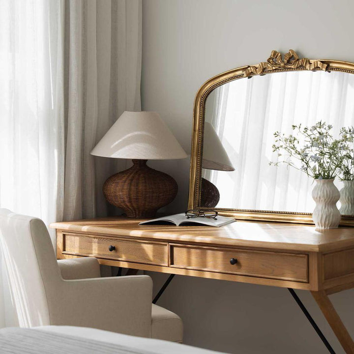 Dallas Rattan Table Lamp with linen shade