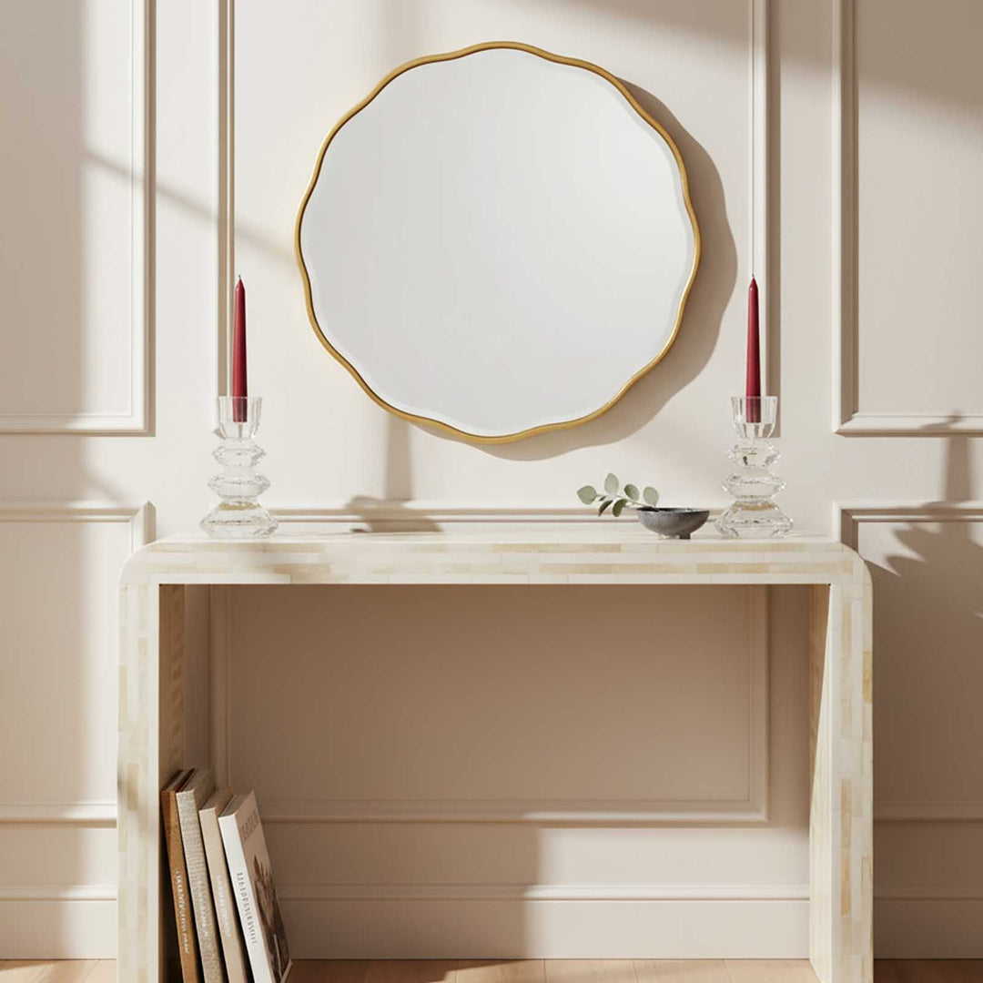 Eloise Bone Inlay Curved Console Table White