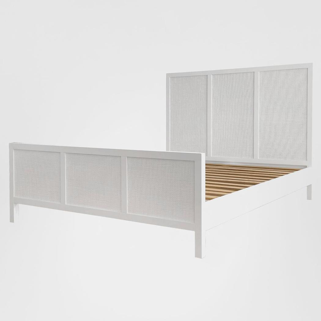 Santorini Hamptons Timber/Rattan Queen Bed White