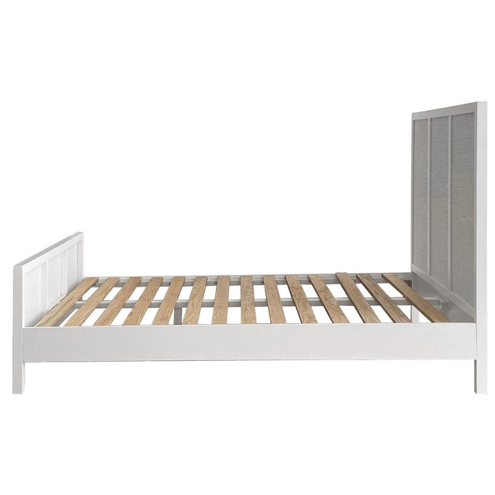 Santorini Hamptons Timber/Rattan Queen Bed White