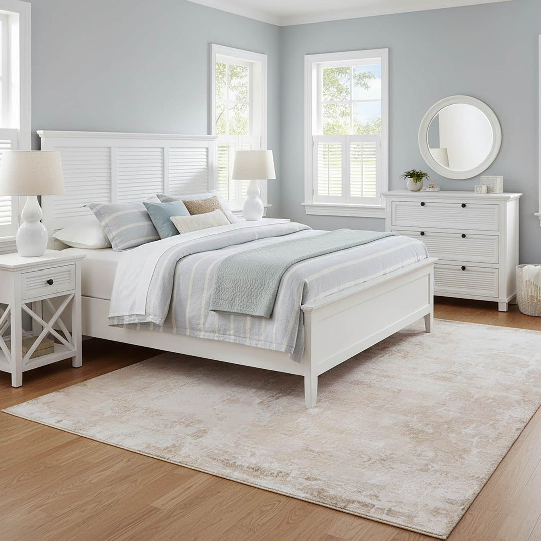 Santorini Hamptons Timber/Rattan Double Bed White