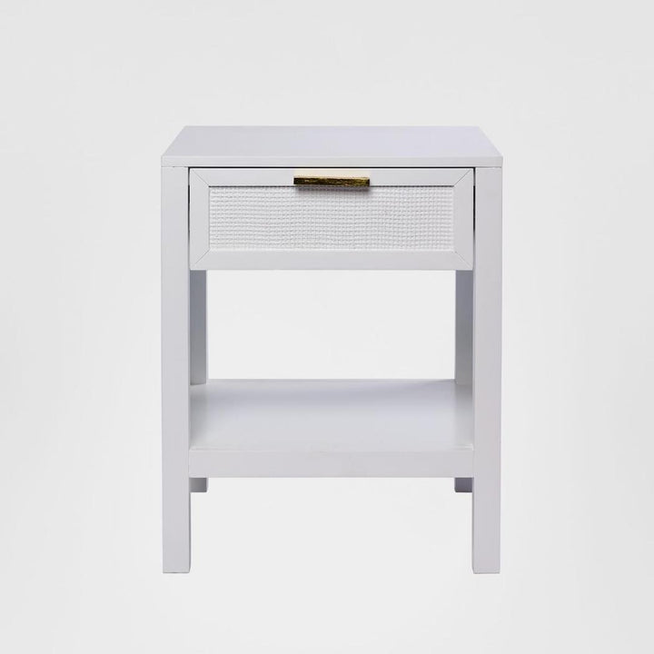 Santorini Hamptons Timber/Rattan Bedside Table White