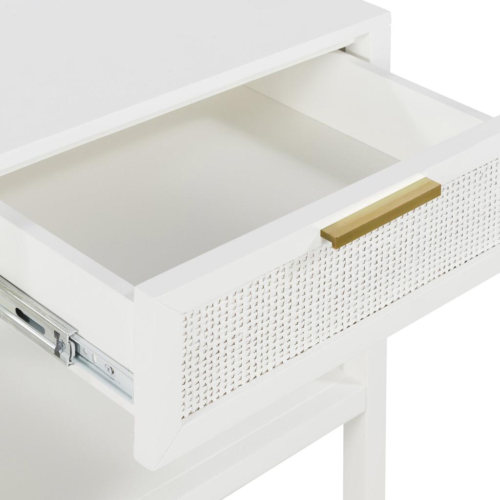 Santorini Hamptons Timber/Rattan Bedside Table White