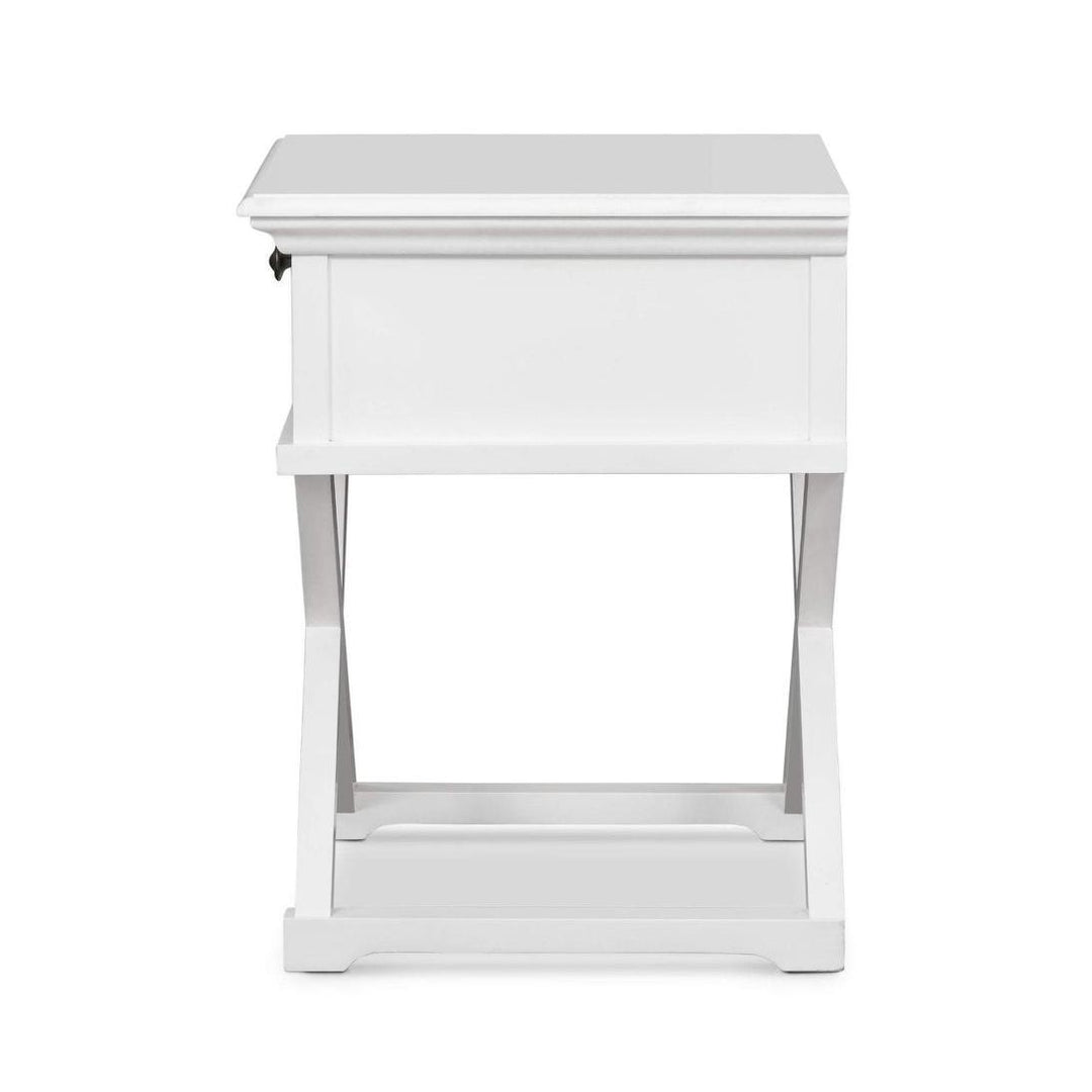 West Beach Cross Leg Hamptons BedSide Table W/Drawer White