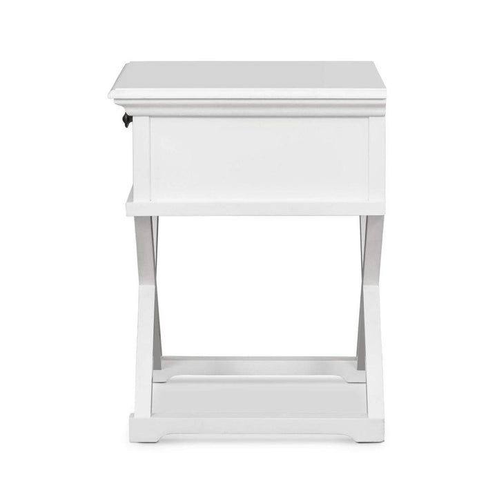 West Beach Cross Leg Hamptons BedSide Table W/Drawer White