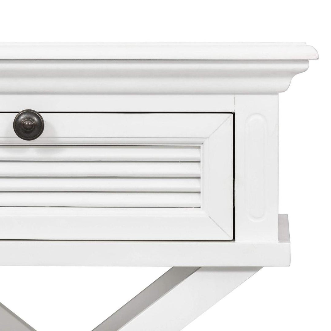 West Beach Cross Leg Hamptons BedSide Table W/Drawer White