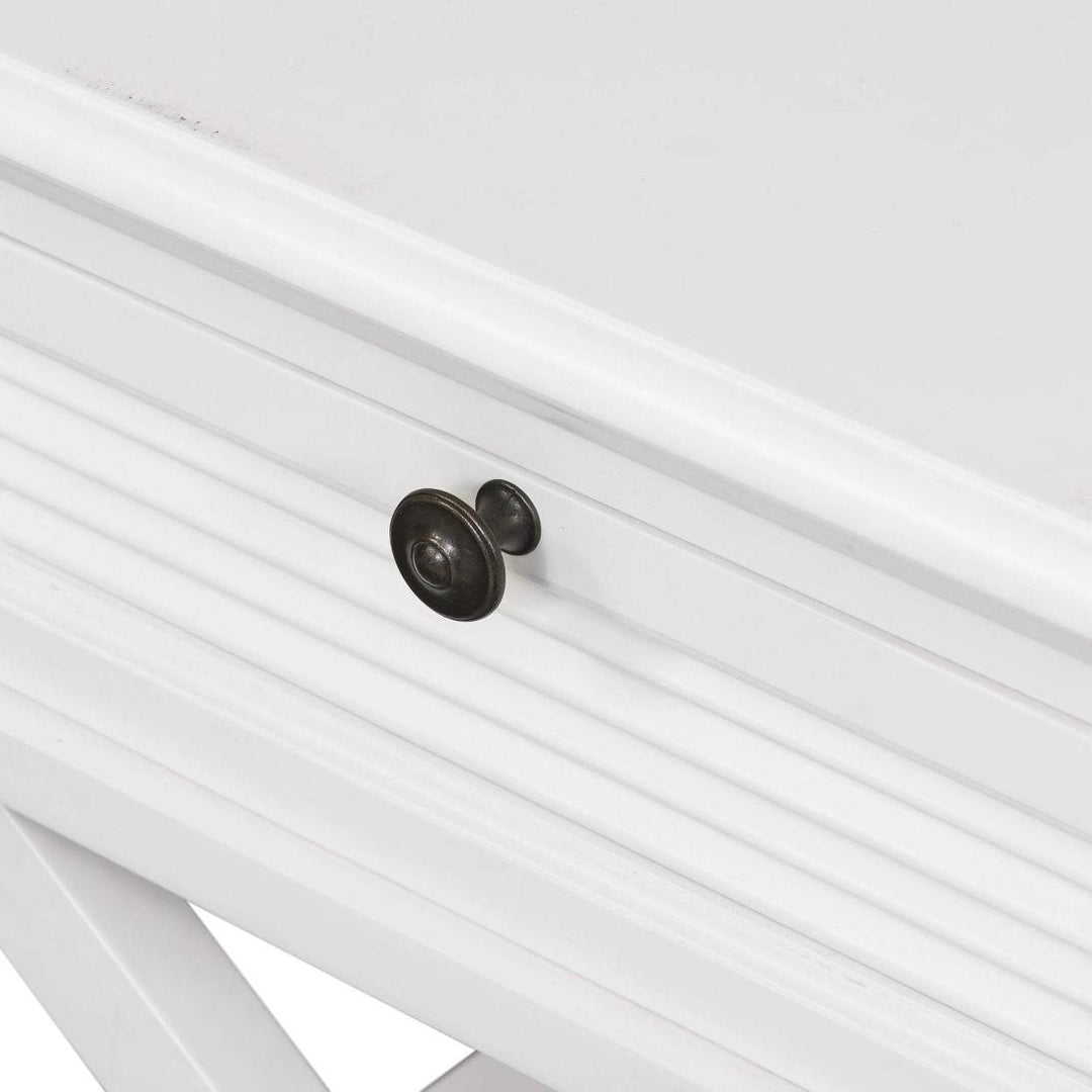 West Beach Cross Leg Hamptons BedSide Table W/Drawer White