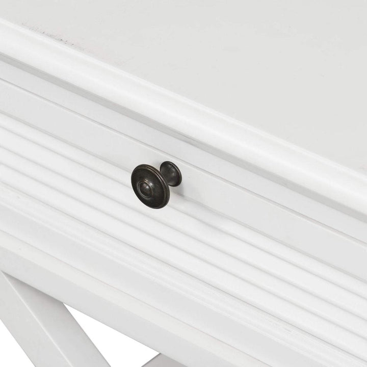 West Beach Cross Leg Hamptons BedSide Table W/Drawer White