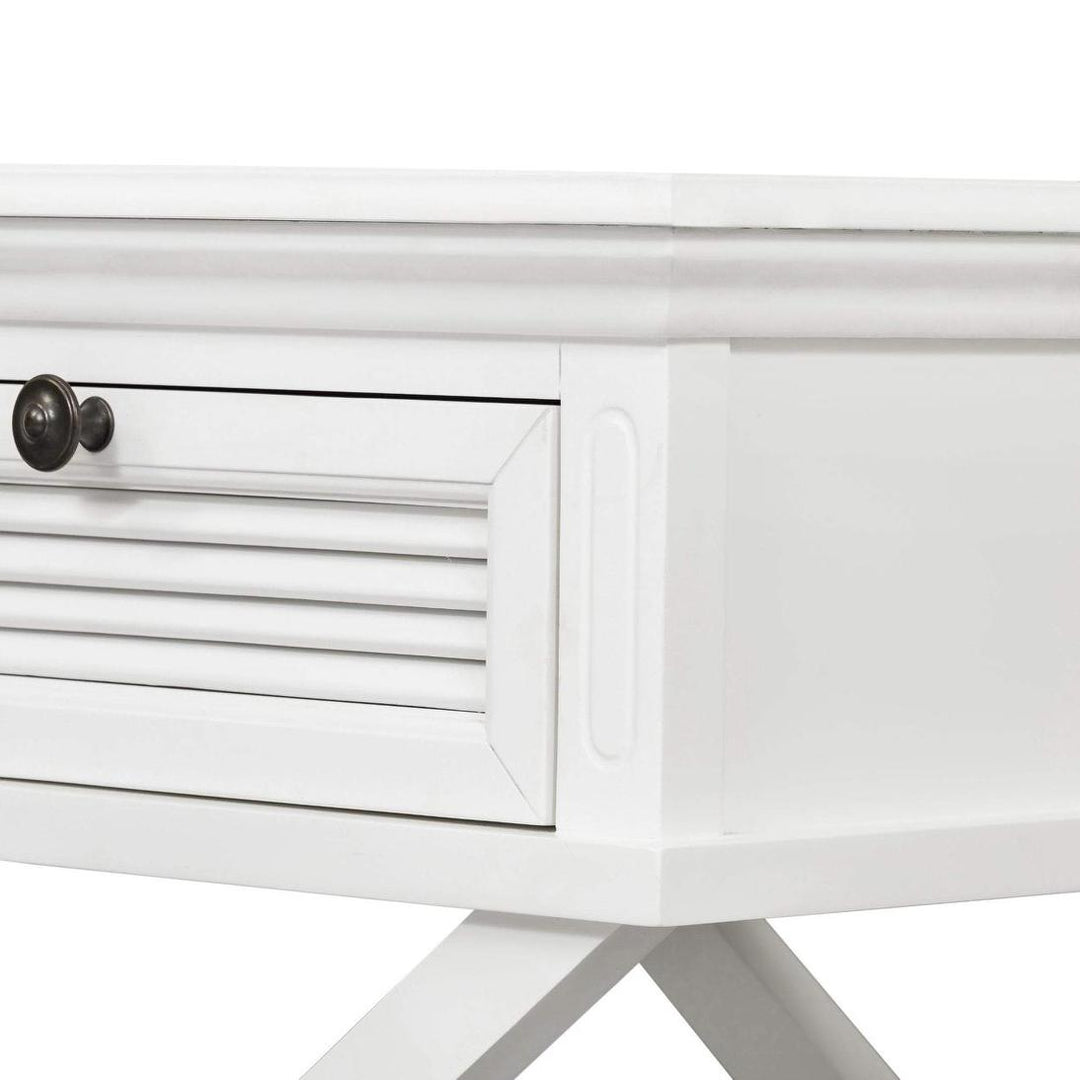 West Beach Cross Leg Hamptons BedSide Table W/Drawer White