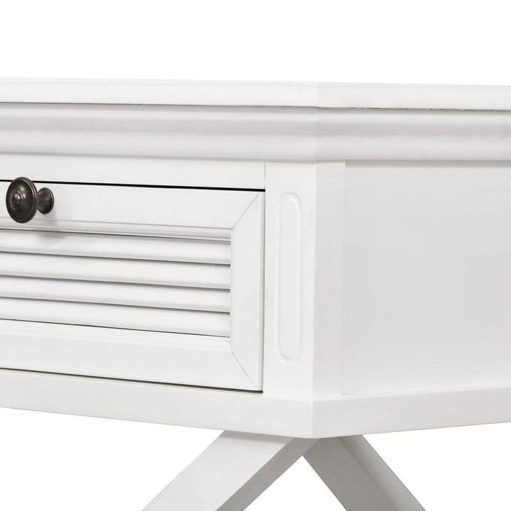 West Beach Cross Leg Hamptons BedSide Table W/Drawer White